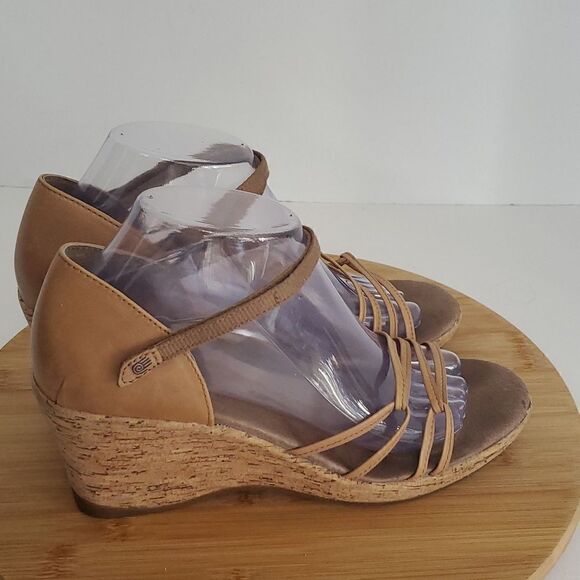 Teva Women's Cork Wedge Strappy Leather Sandals Tan Size 9.5 - Picture 1 of 11